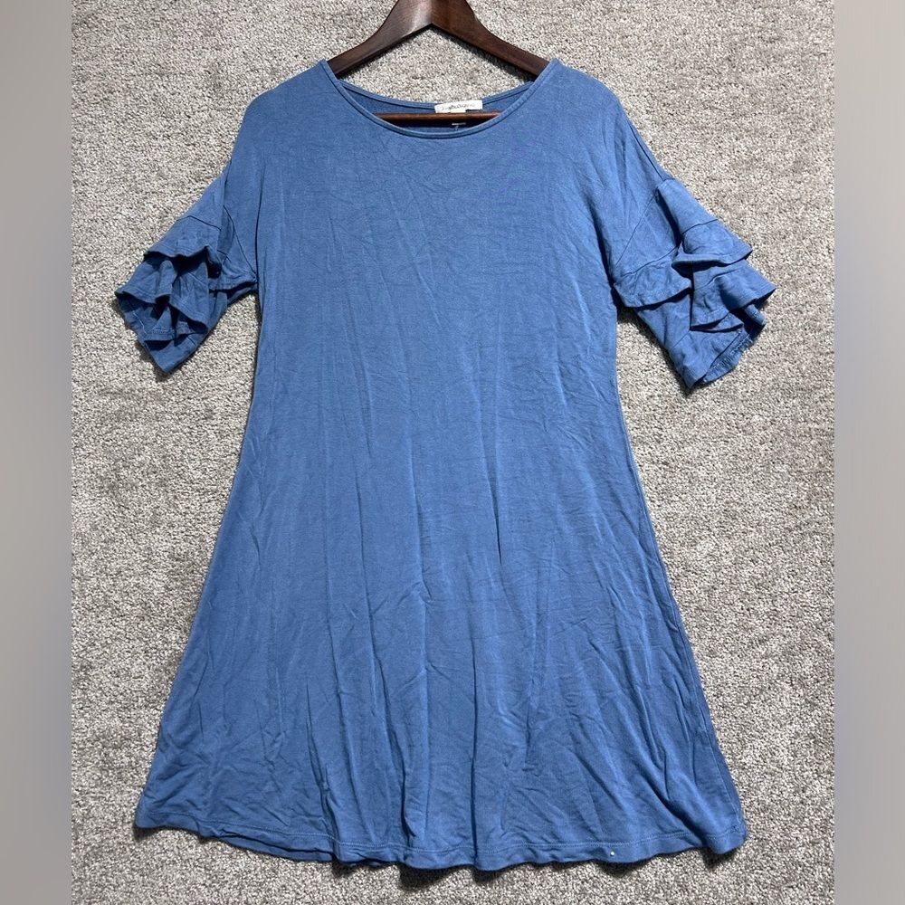JohnPaulRichard Woman’s Blue Ruffle Knee Length Knit Dress Size Medium